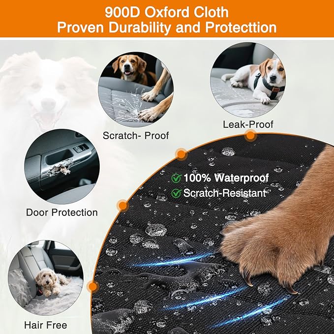 Dog Car Seat Cover for Tesla Model Y/3 with 2PCS Car Door Protector 100% Waterproof Pet Car Seat Cover Protects Vehicle from Hair, Scratches and Dirt, Customized Dog Car Hammock for Model Y/3