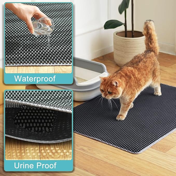 Cat Mat for Litter Box, XXL 47x36 inch Litter Trapping Mat, Double Layer Litter Matt for Cats, Non-Slip Waterproof Multi-Cat, Mengbu(Gray)