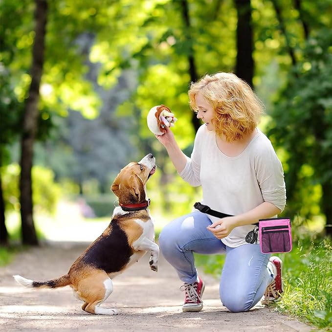 STMK Dog Treat Pouch Dog Clicker Training Kit, Dog Training Treat Pouch Dog Clicker for Training, 3 Ways to Wear Easily Carries Treat Pouches for Pet Training (Pink)
