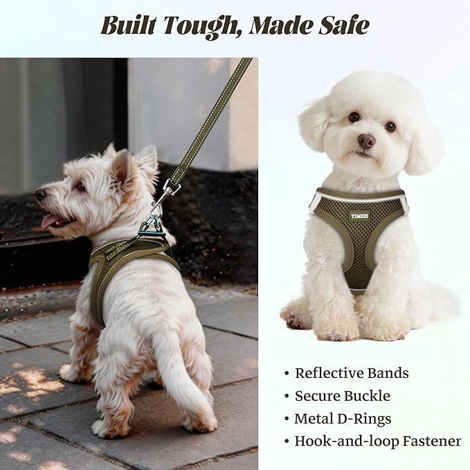 YIMEIS Dog Harness and Leash Set, No Pull Soft Mesh Pet Harness, Reflective Adjustable Puppy Vest for Small Medium Large Dogs, Cats (Army Green, Medium (Pack of 1)