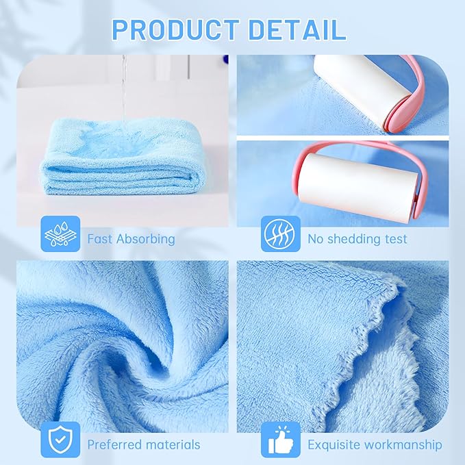 DuckSky 5Pcs 29.5 x 13.77'' Cat Towels Microfiber Pack Bulk, Quick Drying Absorbent Pet Puppy Towels for Pet Kitten Grooming，Hair Drying Small Puppy Dog，Bathing Shower