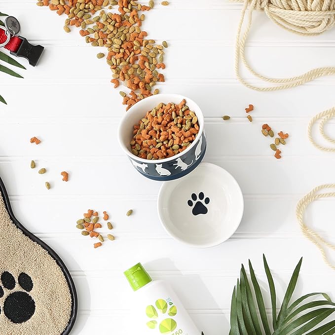 Bone Dry Ceramic Pet Silhouette Collection, Small Set, 4.25x2, Navy, Cat's Meow, 2 Piece (Pack of 2)