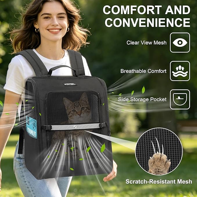 Dog Carrier Backpack for Cats and Puppies,up to 5-17 lbs,Portable and Breathable Mesh, Storage Pockets, and Built-in Safety,Pet Carrier for Hiking and Outdoor Use,Black