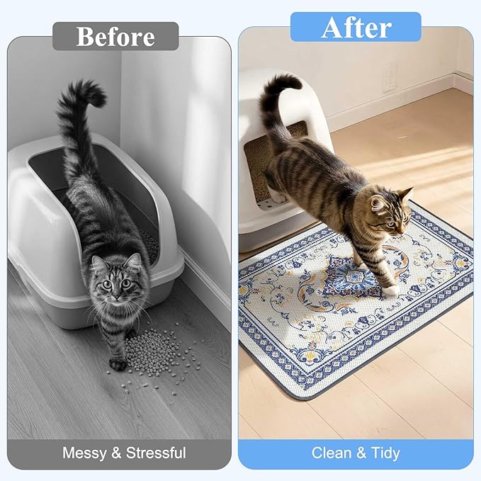 Unicorn Catcher 24X15in Cat Litter Mat Machine Washable Soft 3D Air Mesh Litter Box Rug Non-Slip Backing Quick Dry Scatter Control for Paws,Blue