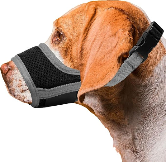 Seyezo Dog Muzzle, Soft Breathable Muzzle for Small Medium Large Dogs, Air Mesh Nylon Muzzle Cover Prevent Biting Barking Chewing, Adjustable Drinkable Pet Muzzle 6 Sizes(Grey,XXL)