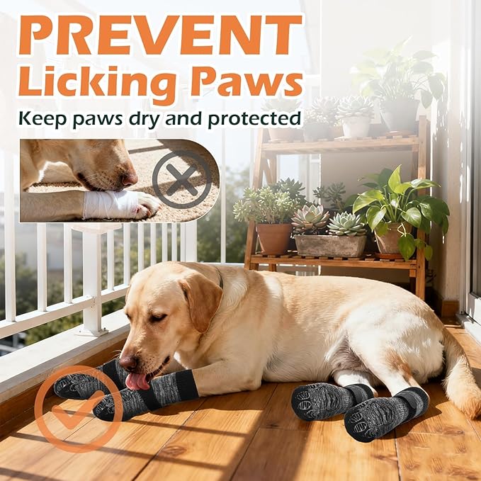 EXPAWLORER Dog Socks to Prevent Licking Paws with Grippers for Hardwood Floors Anti Slip, Traction Control Dog Shoes Booties Boots & Paw Protectors for Small Medium Large Senior Dogs Cold Winter S