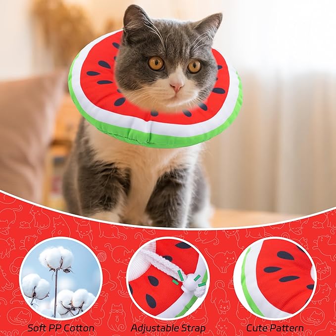Seyezo Cat Cone Collar Soft, Adjustable Cat Recovery Collars Kitten Cones to Stop Licking, Cute Donut E Collar After Surgery, Protective Elizabethan Collar for Kittens (Watermelon, Medium)