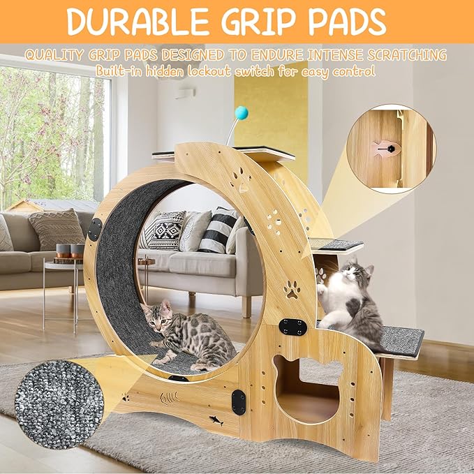6-in-1 Upgraded Cat Wheel Exerciser for Indoor,Large Cats Treadmill,Cats Running Wheel with Silent Wheels,Loss Weight Device ﻿