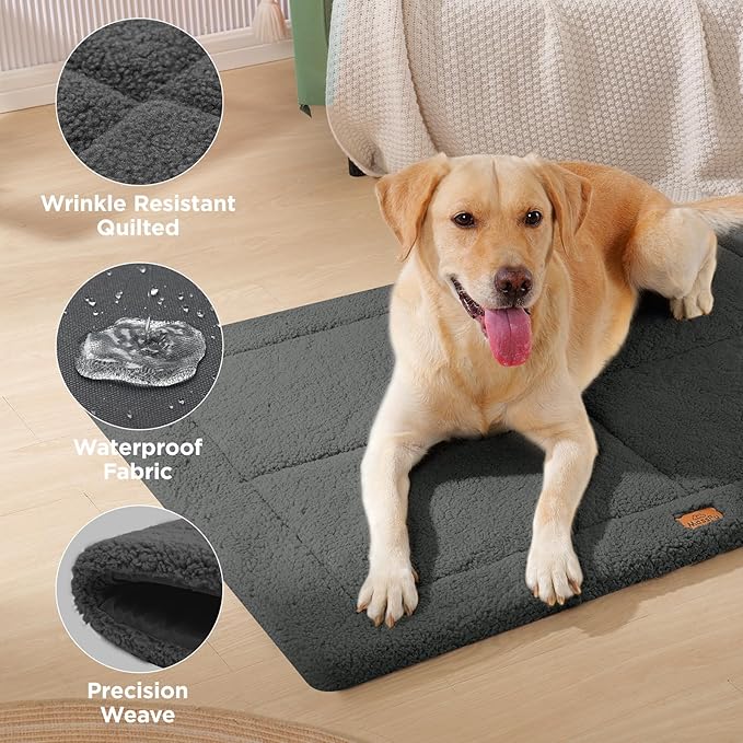 Reversible Dog Crate Pad Bed for Medium Dogs,Washable & Non-Slip Kennel Pet Mat, High Density Foam and Soft Fleece Cat Bed for Indoor & Outdoor Use, 29" x 21", Dark Gray