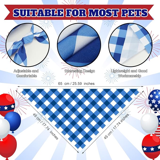 Abbylike 50 Pcs Patriotic Plaid Dog Bandanas Bulk 4th of July Bandanas for Dogs Triangle Kerchief Bib Scarf Set for Pet Independence Day 250th Anniversary Party Costume, 25 Styles(25.6 x 17.7 x 17.7)