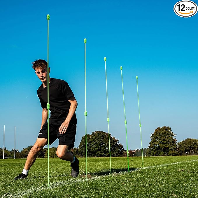 QUICKPLAY PRO Agility Poles (10x Adjustable 3ft to 6ft) for Turf & Court Training
