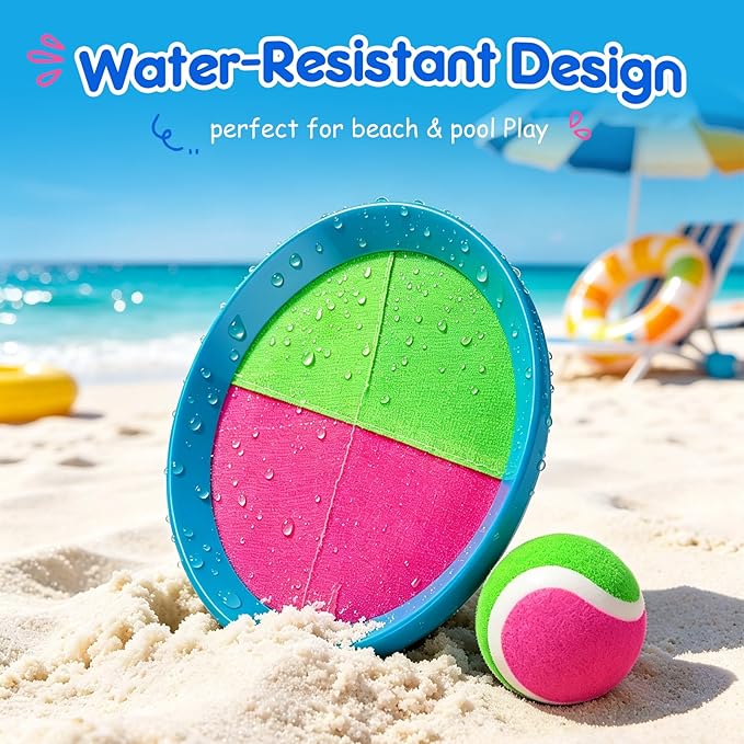 EVERICH Upgraded Toss and Catch Ball Game Set - Indoor and Outdoor Games for Kids 3-12, Beach Sand Pool Water Toy Includes 2 Paddles 2 Sticky Balls, Great Birthday Easter Gifts for Boys Girls