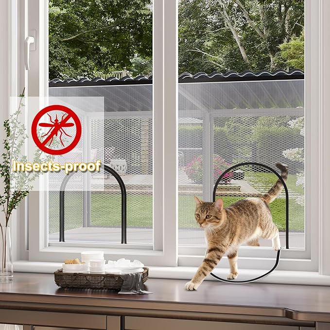 ROOMTEC Cat Window Catio Metal Sturdy Cat Enclosure for Cats Waterproof Roof Cat Perch with Insect Net Cat Cage for Safely Enjoying the Outdoor Sights Scents and Napping,Grey