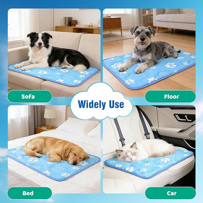 Dog Cooling Mat, Large Cooling Dog Bed Mat for Indoor & Outdoor, Q-Max>0.5, Machine Washable Non-Toxic Portable Pet Cooling Pad for Kennel, Crate, Car - L(36" x 27") - Blue