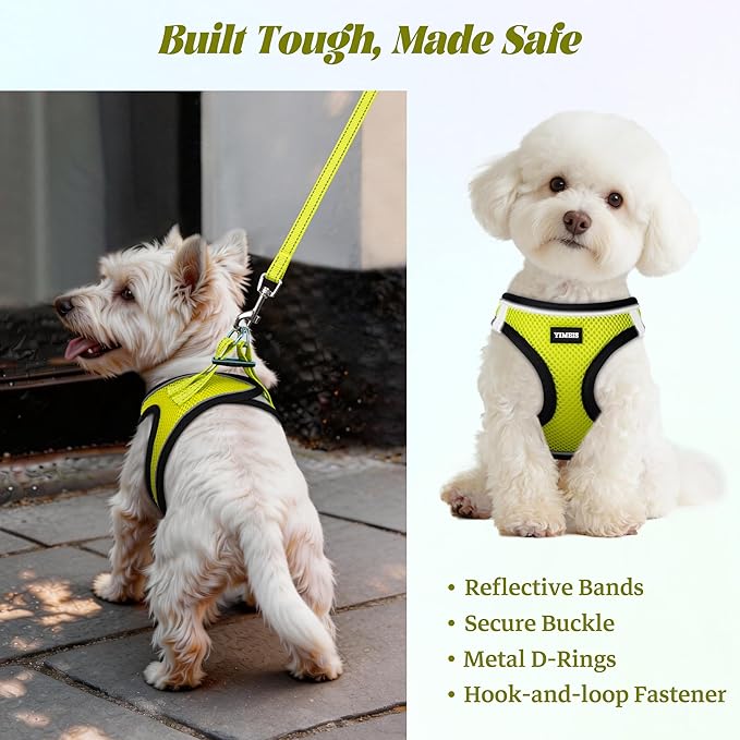 YIMEIS Dog Harness and Leash Set, No Pull Soft Mesh Pet Harness, Reflective Adjustable Puppy Vest for Small Medium Large Dogs, Cats (Fluorescent Yellow, X-Small (Pack of 1)