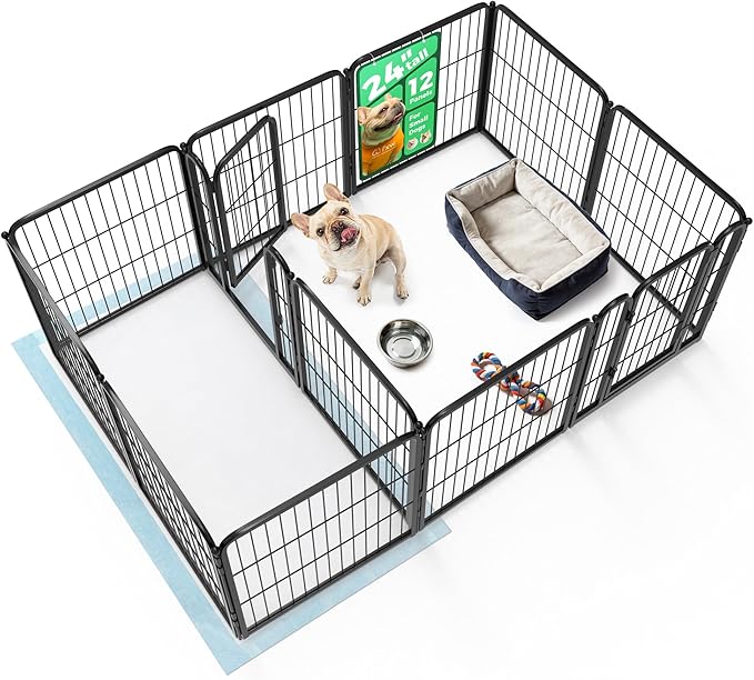 FXW Homeplus Unleashed Indoor Dog Playpen - Stress-Free and Safe Play, Heavy Duty 24 Inch 12 Panels with Connectors (Pack of 2) for Puppy and Small Dogs, Black│Patented