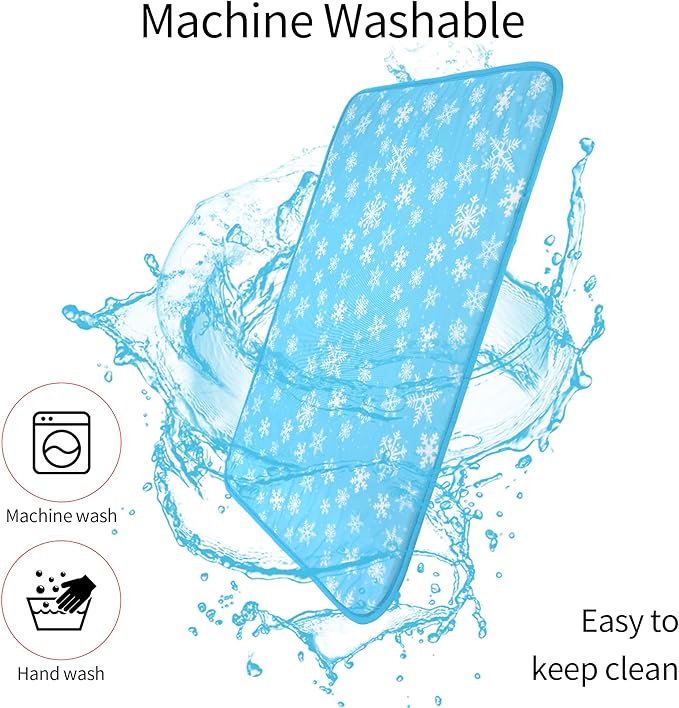 DELIFUR Cat Cooling Mat- Pet Cooling Mat Outdoor for Dogs Self Cooling Pad for Kitten Cat Puppy Machine Washable (Medium, Blue Snowflake)