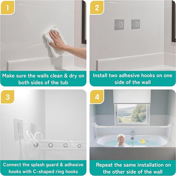 Bathtub Splash Guard for Kids & Pets | Splash-Proof & Adjustable Design | Easy Installation | Transparent Tub Splash Guard | Splash Guard for Bathtub | Bathtub Splash Guard for Tub Kids