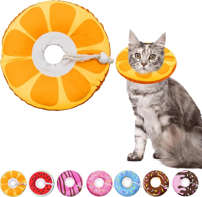 Seyezo Cat Cone Collar Soft, Adjustable Cat Recovery Collar for Small Medium Large Cats, Cute Donut E Collar After Surgery, Anti-Lick Recovery Elizabethan Cone for Kittens (Orange, Medium)