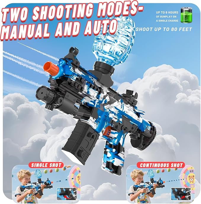 Electric Gel Ball Blaster, High Speed Automatic Splatter Ball Blaster with 60000+ and Goggles, JIFTOK Rechargeable Splatter Ball Toys for Outdoor Activities Shooting Game Party Favors-Blue