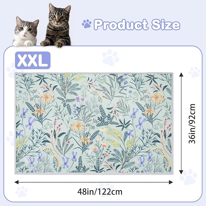Washable Cat Litter Mat 48"x36" with Non-slip Bottom Waterproof Litter Box Mat Easy to Clean Litter Trapping Mat for Kitty