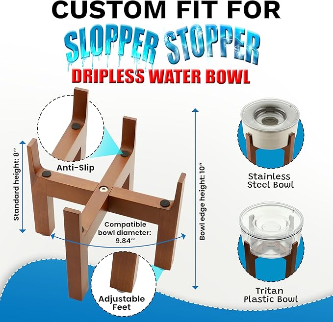 Slopper Stopper Elevated Single Wooden Dog Bowl Stand – Easy Assembly with 1 Bolt and Adjustable Feet, Made from New Zealand Pine Finish, Fits Slopper Stopper 1-Gal Bowls, The Original Slobber Stopper