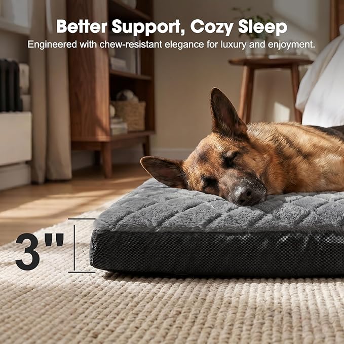 GASUR Indestructible Chew Proof Dog Beds for Large Sized Dogs, Durable Large Dog Ded for Aggressive Chewers,Waterproof Washable Dog Deds with Removable Cover, Pet Crate Couch Bed (Grey, L, 35"x22")