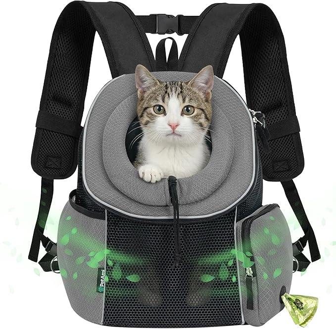 PetAmi Dog Carrier Backpack, Hands Free Front Pet Carrier for Small Cats Puppies, Adjustable Ventilated Reflective Pet Travel Bag for Hiking Camping Biking Walking, Up to 10 lbs, Gray
