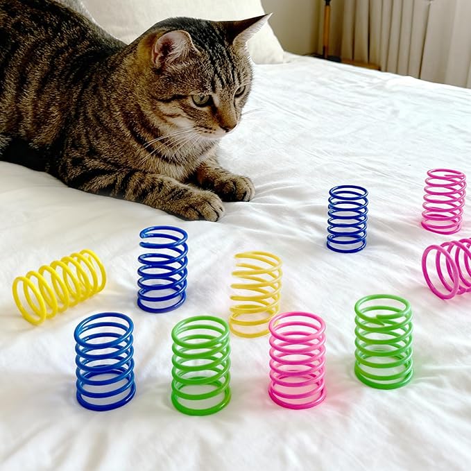 Cat Spring Toys, 12 Pack Cat Spiral Springs for Indoor Cats, Colorful & Durable Plastic Spring Coils Attract to Swat, Bite, Hunt, Interactive Toys for Kittens