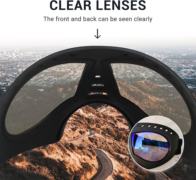 Large Dog Goggles Pet Eyes Protection for Medium to Large Breed, Windproof Snowproof UVproof Dog Sunglasses for Outdoor Hiking/Cycling/Driving, Soft Frame Adjustable Straps, Clear Blue Lens
