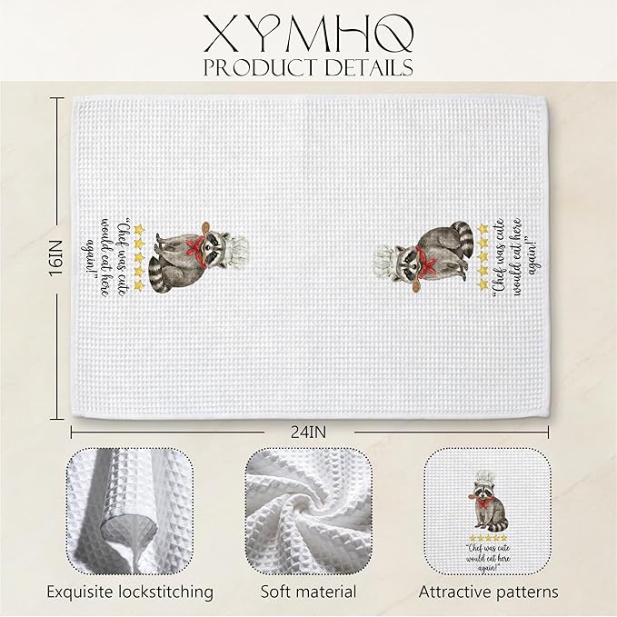 Funny Raccoon Gifts Kitchen Towel, Cute Raccoon Decor Dish Cloth, Chef was Adorable Hand Towels for Cooking, Pet Lover Housewarming Gifts for Women, 16x24 Inch