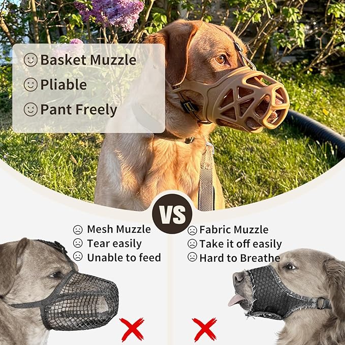 Mayerzon Dog Muzzle, Breathable Basket Muzzles for Small, Medium, Large and X-Large Aggressive Dogs Beagle German Shepherd Doberman, Cage Mouth Guard Stop Biting Chewing for Grooming Training