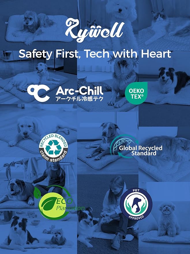 Rywell Dog Cooling Mat, 24”x18” Super Thick & Reversible Cooling Mat for Dogs, Arc-Chill 3.0 & PCM for Long-Lasting Cool and Color-Changing (Q-Max > 0.5), All-Season Use & Portable for Travel