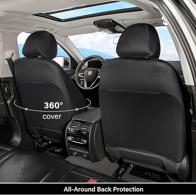Coverado Leather Car Seat Covers Front Seats & Carbon Fiber, Waterproof and Durable All Weather Protector, Universal Fit for SUV, Pickup Truck, Sedan, Automotive Vehicle Interior, Black&Red