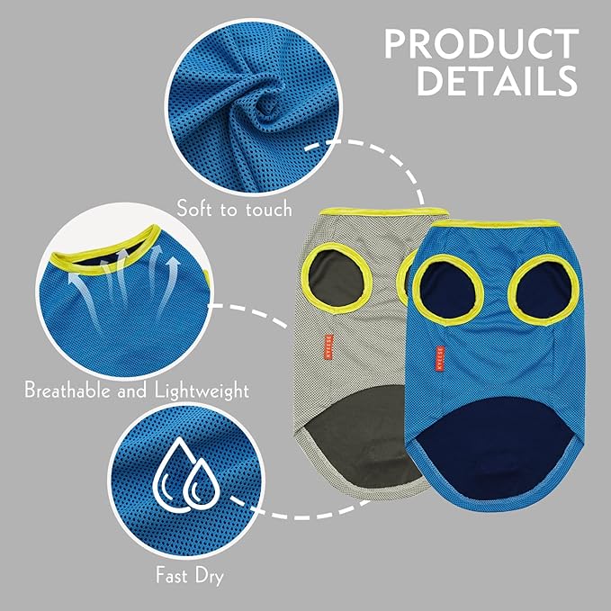 KYEESE 2Pack Dog Cooling Shirt, Breathable Dog Shirt for Small Dogs, Sun Protection Dogs Cooling Vest Tank Top, Lightweight Soft Sleeveless Summer Pet Clothes, Blue+Grey, L