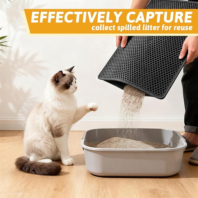 Pieviev Cat Litter Mat Double Layer Waterproof Urine Proof Trapping Mat 1 Pack (Black, 24x15 Inch (Pack of 1))