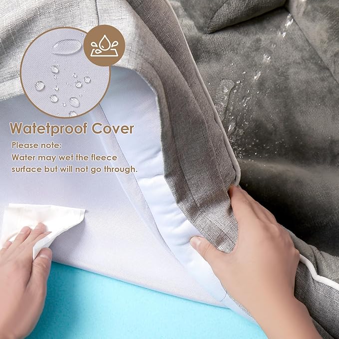 EHEYCIGA Dog Bed Cover Replacement for Medium Dog Bed, Waterproof Washable Removable Cover for Orthopedic Memory Foam Dog Sofa, Non-Slip Bottom, Grey, Cover Only