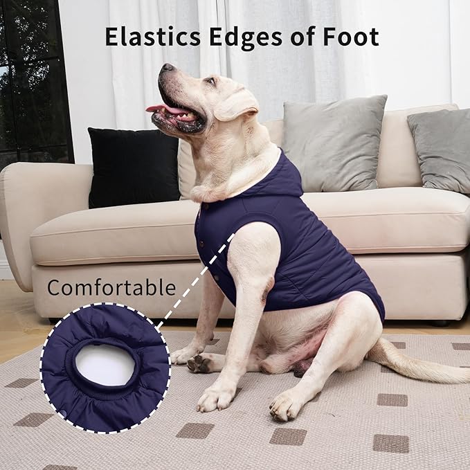 Vecomfy Fleece Lining Extra Warm Dog Hoodie in Winter for Large Dogs Jacket Pet Coats with Hooded,Blue XL