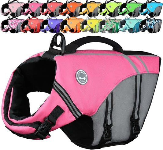 VIVAGLORY Sports Style Dog Life Vest, Dog Life Jacket for Swimming & Boating, Ripstop & Buoyancy for Puppy Doggy, Lifejacket with Handle, S, Pink