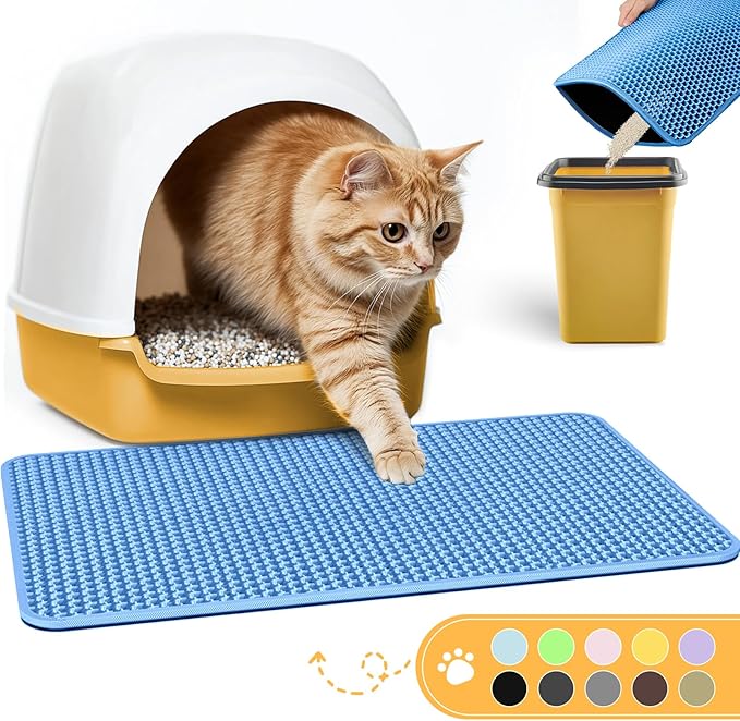 Cat Litter Mat - 23.2'' x 14.6'' Small Litter Trapping Mat, Easy to Clean Litter Box Mat, Waterproof, Urine-Proof, Non-Slip, Cat Toilet Training Systems Accessories, Blue
