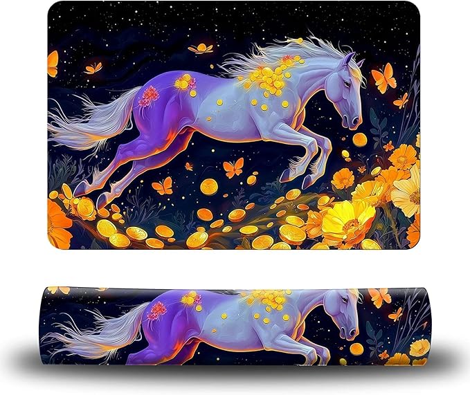Dog Food Mat, 19.6" x 23.6" Absorbent Pet Feeding Mat for Food and Water, Waterproof Diatom Mud Pet Placemat with Non-Slip Rubber Backing, Cat Bowl Mat for Floors - Yellow Flower Horse