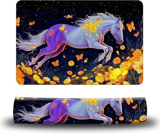 Dog Food Mat, 19.6" x 23.6" Absorbent Pet Feeding Mat for Food and Water, Waterproof Diatom Mud Pet Placemat with Non-Slip Rubber Backing, Cat Bowl Mat for Floors - Yellow Flower Horse