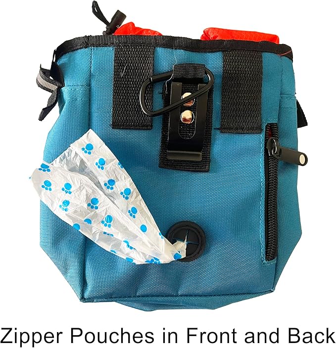 Jalousie Dog Training Pouch with Training Clicker and Water Bowl - 5 Ways to Wear - Carry Toys, Treats for Positive Reinforcement - Built-in Poop Bag Dispenser (Grey)