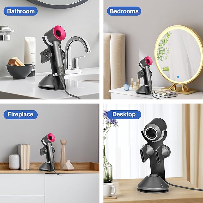 I'SMARTMOON Hair Dryer Stand for Dyson Supersonic, Aluminum Alloy Bracket Power Plug Holder, Bathroom Organizer for Dyson Supersonic hairdryer Care Tools (Black)