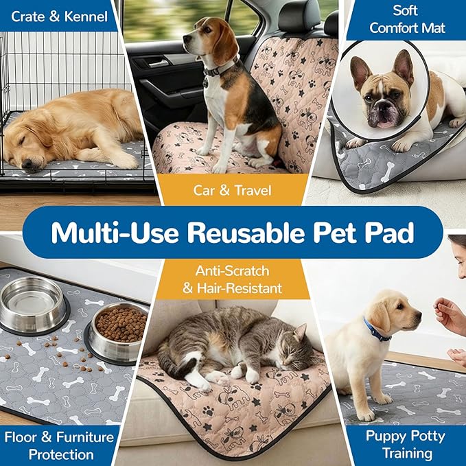BAEJMJK Washable Dog Pee Pads 4-Layer Super Absorbent Puppy Training Pads Waterproof Non-Slip Leak-Proof Reusable Mats for Potty, Crate, Playpen & Travel(18"x24",Coffee & Gray 2-Pack)