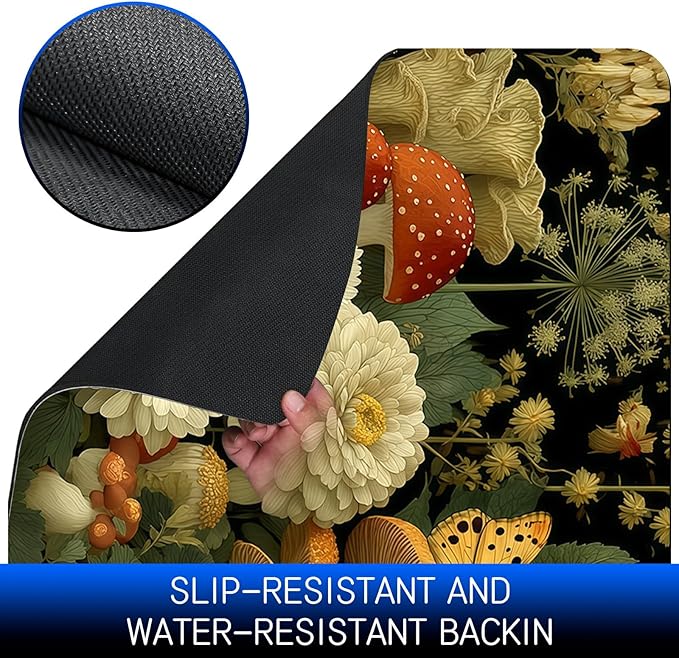 Dog Food Mat, 15.7" x 23.6" Absorbent Pet Feeding Mat for Food and Water, Waterproof Diatom Mud Pet Placemat with Non-Slip Rubber Backing, Easy Clean Cat Bowl Mat for Floors - Mushroom Daisy