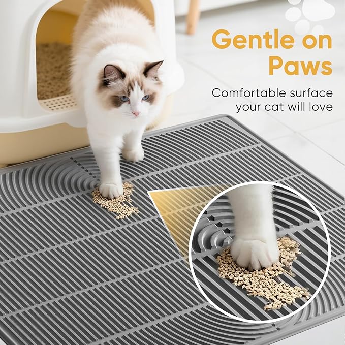 TRZZ XXL Extra Large Cat Litter Mat, Silicone Litter Box Mat for Floor, Waterproof & Non-Slip, Easy to Clean, Cat Litter Trapping Mat & Kitty Litter Catcher for Scatter Control (Green)
