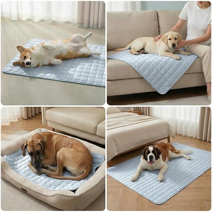 FunFurry Cooling Mat for Dogs，44"X32" Extra Large Pet Pad，Q-Max>0.5 Rapid Cooling Dense Weave Fabric，Washable Kennel Mat with Non-Slip Bottom (Light Blue, XL)