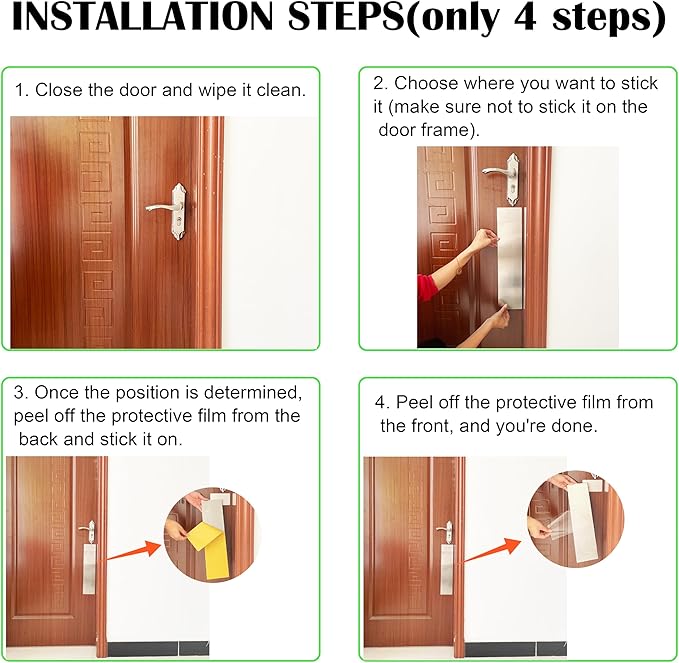 Anti Scratch Protector for Door, Heavy-Duty Stainless Steel cat Scratch Door Protector– 2 Sizes, 2 Packs, Stick Pet Scratch Plate, no-Residue pet Door Scratch Protector self-Adhesive