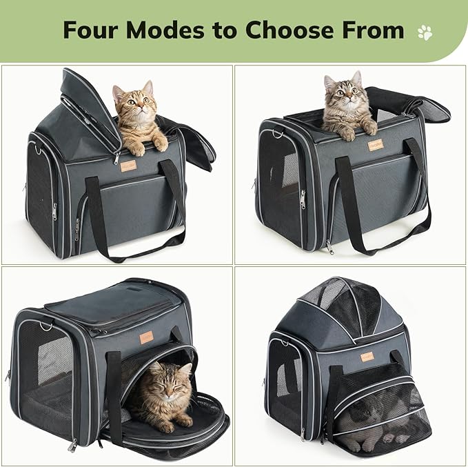 Morpilot Top and Side Expandable Cat Carrier, Airline Approved Collapsible Soft-Sided Pet Carrier for Medium/Large Cats and Puppies up to 20lbs for Car Rides and Vet Visits (Dark Gray)